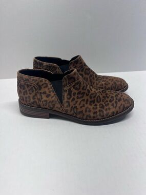 Clarks Brown Leopard Print Suede Ankle Booties